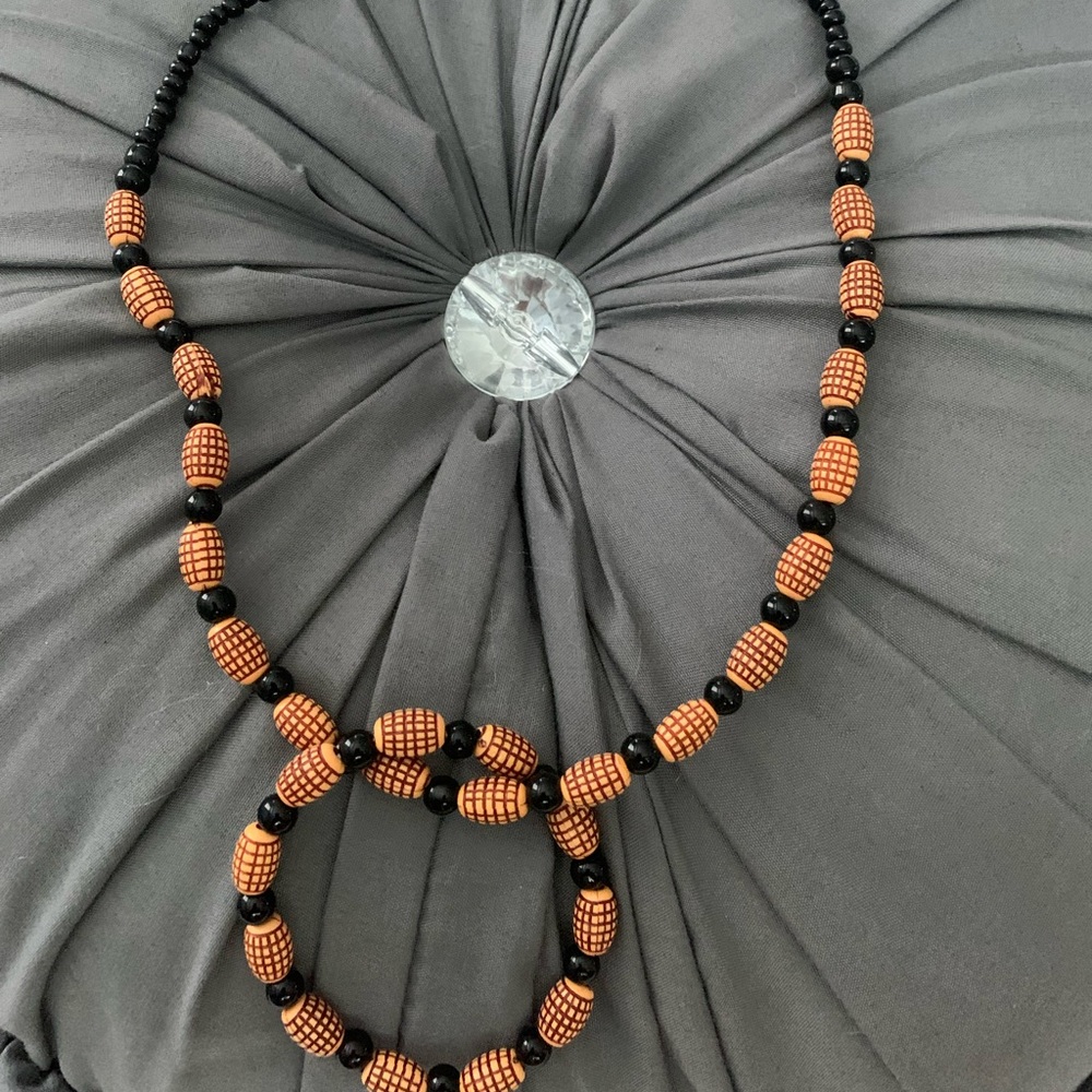 African mini barrel beaded necklace and matching bracelet set